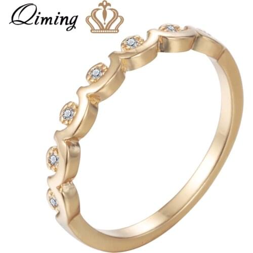 QIMING Engagement Crystal Ring Women Delicate Design Fashion Golden Vintage Princess Jewelry Cute Girls Toe Midi Rings Bague