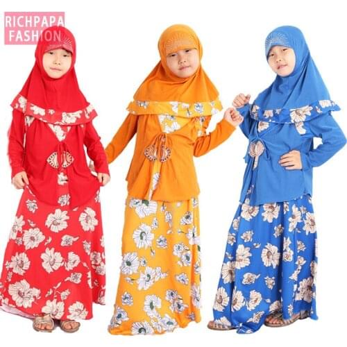 Ramadan Eid Mubarak Kids Abaya Turkey Arabic Hijab Muslim Dress Set Girls Kaftan Dubai Caftan African Dresses Islamic Clothing