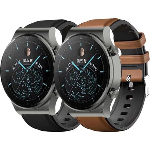 Silicone + Leather Strap For Samsung Galaxy watch 3 45mm 46mm Smart Band Bracelet Straps For Huawei GT 2 Pro 46 Wristband Correa