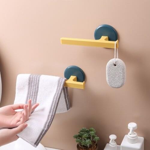 Self-adhesive Towel Holder Bathroom Organizer Wall Shelf Bathroom Towel Rail Hanger Blue Yellow Kitchen Paper Holder Accessories