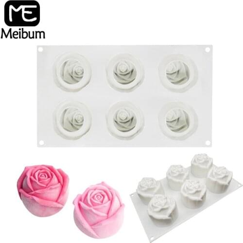 Meibum Silicone Cake Mold 6 Cavity Rose Shaped Mousse Dessert Mould Valentines Day Muffin Pan Cake Decoration Baking Tools