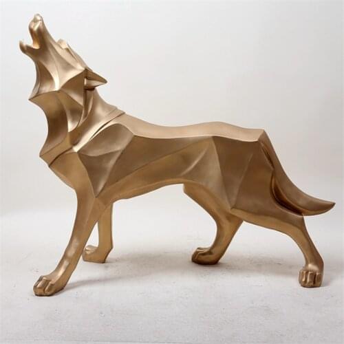 Resin Geometric Abstract Wolf Dog Statue Sculpture Furnishing Home Office Decoration Accessories Modern Ornament Gifts Crafts