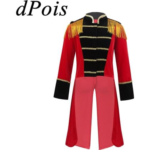 DPOIS Child Boys Circus Ringmaster Tuxedo Cosplay Costume Clothing Kids Halloween Role Playing Games Black Red Tailcoat Jacket