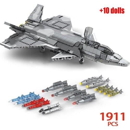 City Military War Series Fighter J-20 Model Building Blocks Creator WW2 Weapon Technical airplane Bricks Toys for Children boys