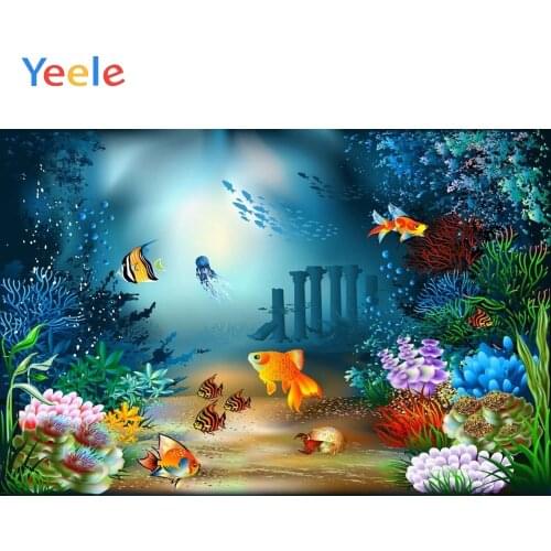 Yeele Vinyl Cartoon Seabed Mermaid Shark Birthday Party Photography Backdrop Children Boy Photographic Background Photo Studio