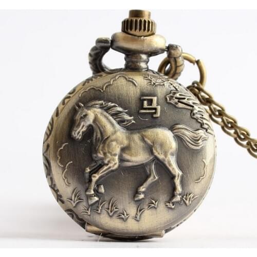 Vintage Bronze Horses Pocket Watch Necklace quartz Necklace pocket watches gift PXMN5455