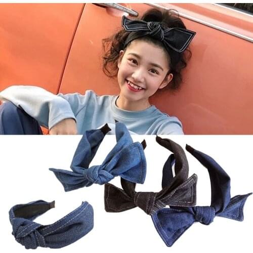 Denim Big Bow Headbands For Women Hair Accessories For Girls Knot Hairbands Hair Band Big Bow Flower Headband