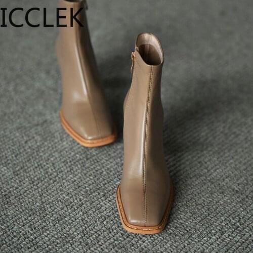 2020 Ankle Boots For Women Square Toe Fashion Shoes Warm Winter Short Boots Zipper Square Heels Comfortable Lady Shoes