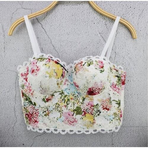 Sweet youth printed cotton tops Women Sexy Summer Palm & Floral Print Push Up Bralet Womens Bustier Bra Cropped Tops