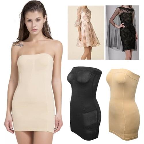 Women Full Body Shaper Slim Slip Dress Full Slips for Under Dresses Spaghetti Strap Long Seamless Slim Waist Cincher Shapewear