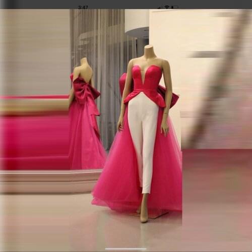 Sexy Backless Fuchsia Dresses Tulle Prom Gowns No Pants Off Shoulder Women Dress vestidos Long Party Dress Hot Pink With Bow
