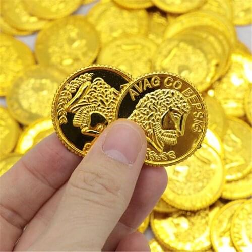 100 Pc BPA Free Plastic Pirate Gold Coins Gold Treasure Play Coins for Play Favor Party Supplies Pirate Party Treasure Hunt Game
