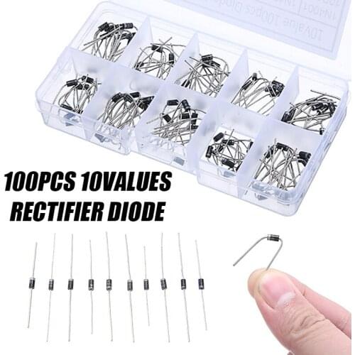 100pcs 10 Values1N4001, 1N4002, 1N4003, 1N4004, 1N4005, 1N4006, 1N4007, 1N5817, 1N5818, 1N5819 Mix Rectifier Diode