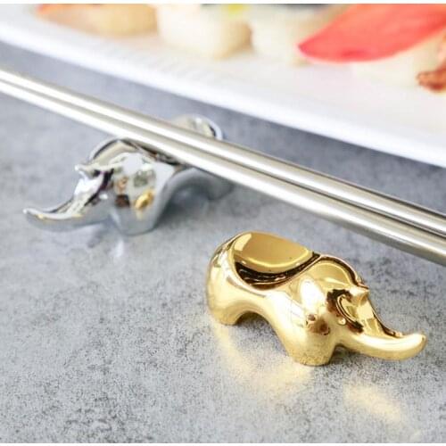 100pcs Creative Chinese Style Gifts Stainless Steel Animal Golden Silver Rhino Chopsticks Fork Holder Kitchen Tableware Tools SN