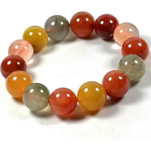 16mm Genuine Natural Colorful Rutilated Quartz Bracelets Women Men Fitness Power Stretch Crystal Big Round Bead Bracelet