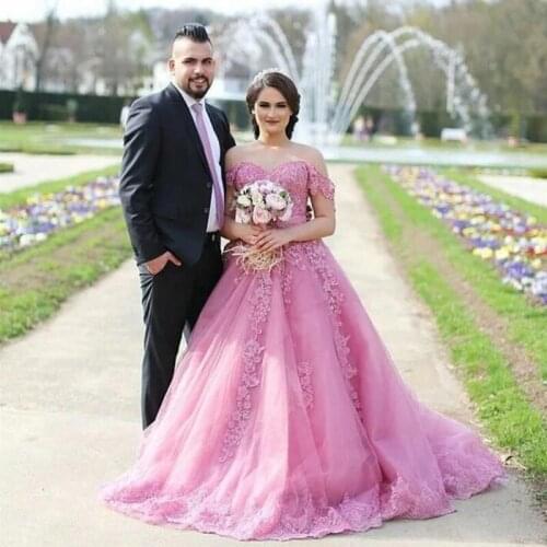 2020 Off Shoulder Appliqué Prom Dresses Long Lace-up Back Beaded Ball Gown Formal Evening Party Gowns Robe De Soiree