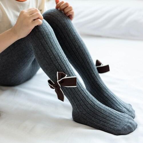 2021 Winter baby Soft Cotton Stocking Newborn Girl Elastic Striped Children solid tights Bowknot Panty-hose Warm Stockings