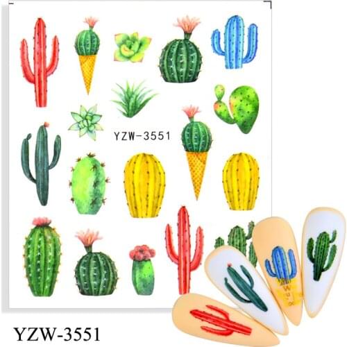YWK 4PCS/LOT Nail Art Stickers Decals Ice Cream Cactus Water Transfer Slider Nail Design Foils Decoraton