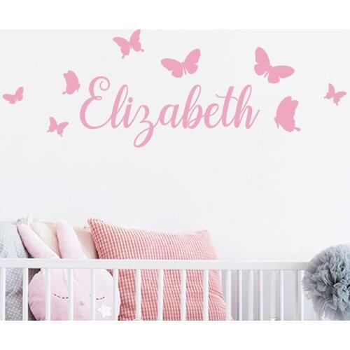 40cm wide Personalized Name Butterfly Wall Decal For Kids Room DIY Decals Cute Nursery Bedside Stickers Wall Decor Custom LC1215