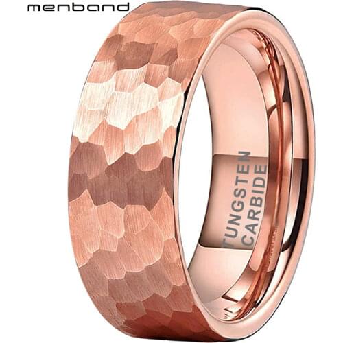 6MM 8MM Rose Gold Tungsten Carbide Wedding Ring For Women Men Multifaceted Hammered Flat Brushed Finish Comfort Fit