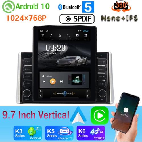 9.7" Vertical Style Car Media GPS CarPlay Android 10 360 Camera 4G WiFi Radio For Toyota RAV4 2018 2019 2020 PX6 4+64G Head Unit