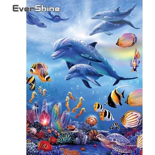 EverShine 5D DIY Diamond Embroidery Full Square Shark Cross Stitch Diamond Painting Animal Mosaic Kits Sea Handicraft Home Decor