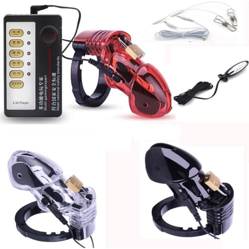 BDSM Electric Shock CB6000 Cock Cage Ball Stretcher Male Chastity Device Cock Ring Electro Shock Scrotum Bound Ring Sex Toys
