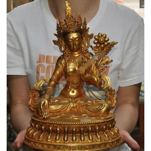 Tibetan Buddhism temple Bronze Gilt White Tara Kwan-Yin GuanYin Buddha statue