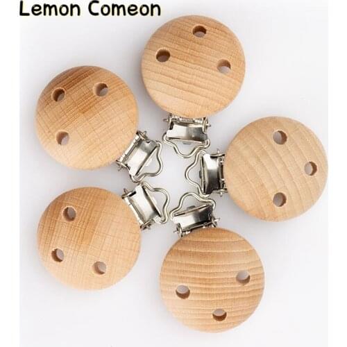 20Pcs Beech Wooden Baby Children Pacifier Holder Clips Nipple Chain Accessories BPA Free Natural Wood Soother Clasp Metal