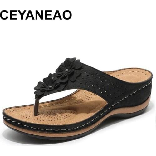 CEYANEAONew summer fashion flower sandals for women sewing thread light tang clips wedge sandals and slippers ShoesE078