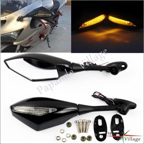 Motorbike Black Rear Side View Mirror w/ LED Turn Light for Honda CBR250R 11-13 CBR300R CBR500R 12-14 CBR600RR 03-14 CBR1000RR