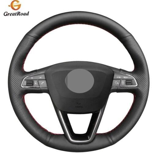 BlackGenuine leatherCar Steering Wheel Cover For Seat Leon 5F Mk3 2013-2019 Ibiza 6J Tarraco Arona Ateca Alhambra