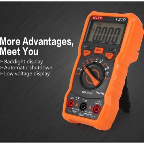 Digital Multimeter NJTY T21D DC/AC Voltage Current Meter Handheld Ammeter Ohm Diode NCV Tester 6000 Counts Multitester