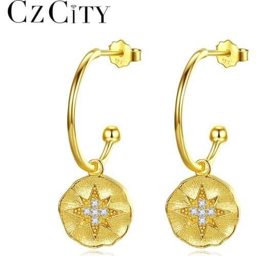 CZCITY New Korean Design Big Circle 925 Sterling Silver Earrings Women Girls Daily Wear Irregular Gold Color Fine Jewelry SE0496