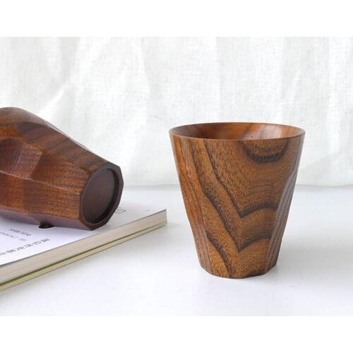 Japanese style creative handmade wooden coffee milk tea cup whole wooden leisure tea water cup wooden tableware