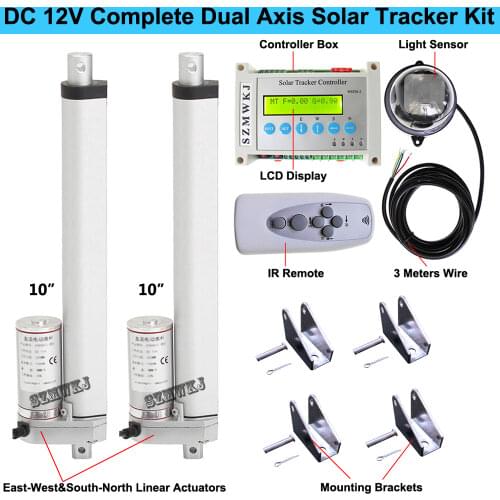 Electric Complete Dual Axis PV Solar Panel Tracking System -2*10" 1500N Linear Actuators +LCD Display Controller DIY Sun Tracker