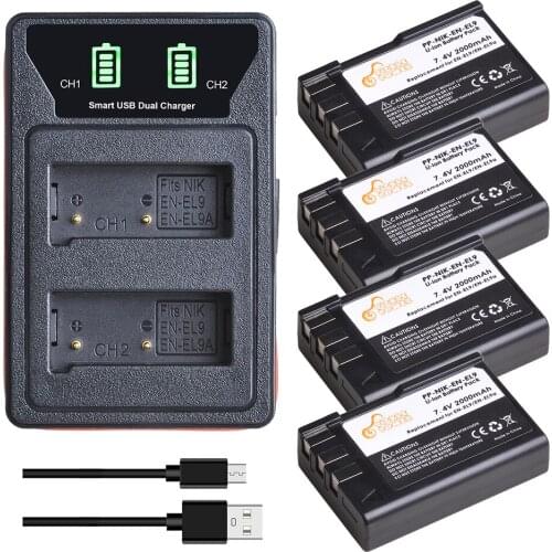 EN-EL9 ENEL9 EN EL9 EN-EL9a EN EL9a Battery + LED Dual USB Charger Type C Port for Nikon D40 D60 D40X D5000 D3000