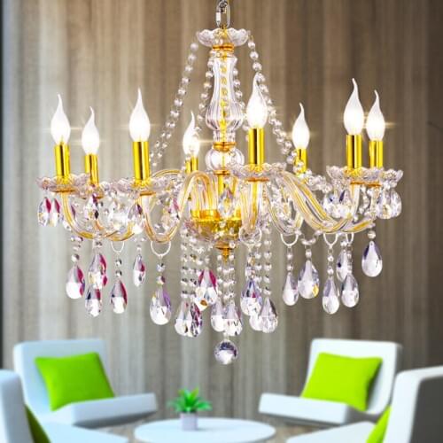 European crystal chandelier golden fashion crystal candle lamp modern K9 bedroom living room creative restaurant study lamps
