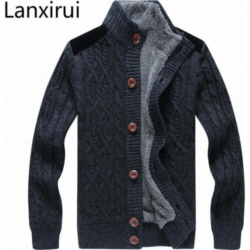 New Mens Fleece Cardigan Sweaters Casual Strickjacke Sweatercoat Men Warm Thick Stand Collar Sweater 3xl