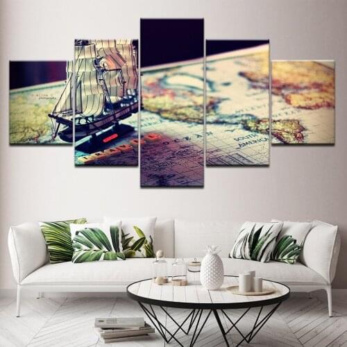 Canvas Painting Small fresh beautiful map 5 Pieces Wall Art Painting Modular Wallpapers Poster Print for living room Home Decor