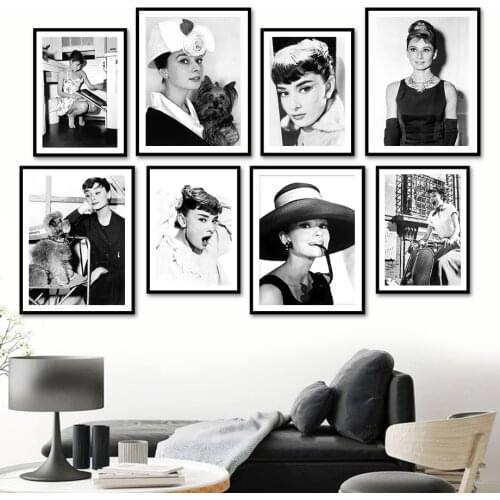 Movie Star Audrey Hepburn Black White Wall Art Canvas Painting Nordic Posters And Prints Wall Pictures For Living Room Decor
