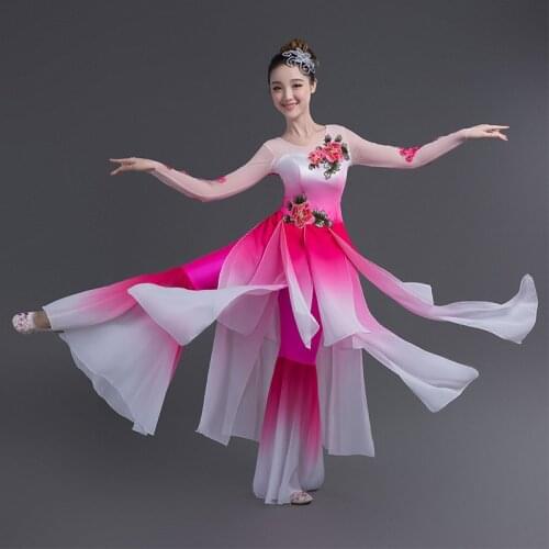 Chinese hanfu female classical dance costumes elegant fan dance national dance costumes Yangko clothing