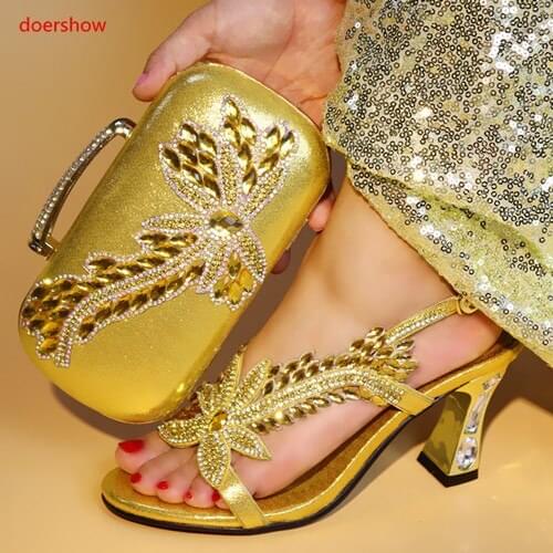 Doershow hot Italian Matching Shoes and Bag Set African Wedding Shoe and Bag Set Italy Shoe and Bag Set Women low Heels JS1-7
