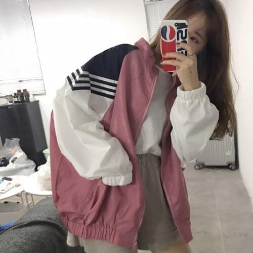 Autumn new womens casual spring fashion jacket punk college Harajuku zipper loose large size thin baseball long sleeve jacket