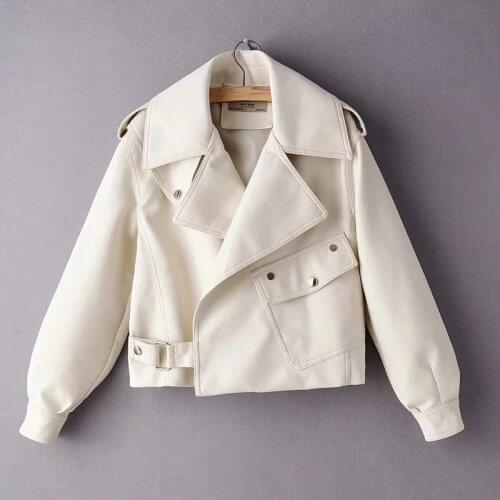 New 2020 Faux Leather Jacket Women Turn-down Collar Casual Pu Leather Jackets Female Short Loose Motorcycle Biker Coat Outwear