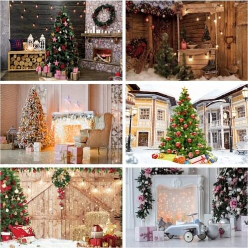 Laeacco Christmas Tree Newborn Birthday Indoor Sofa Fireplace Gift Photo Photography Backdrop Photo Background For Photo Studio
