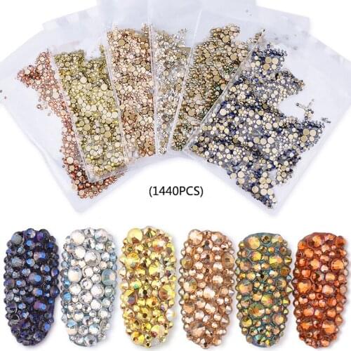 Nail Rhinestones 1440Pcs Mixed Size For Nails Art Decorations Flatback AB Glass Crystals Charms Gems Manicure Accessories Tool