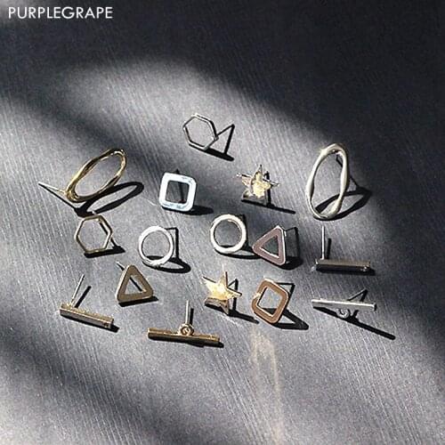 Japan and South Korea fashion copper DIY base material geometric frame earrings protection plating coloring a package of 10