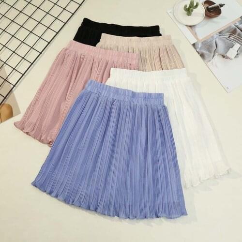 Sweet Chiffon Pleated Skirt 2021 Summer Korean Elastic Waist Wood Ear A-line Swing Skirt