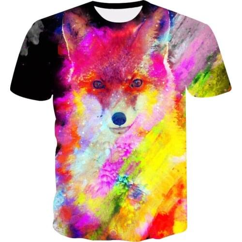 Fashion 3DT-Shirts abstract painted fox print short sleeve T-shirt couple street fashion T-shirt summer mens/womens top